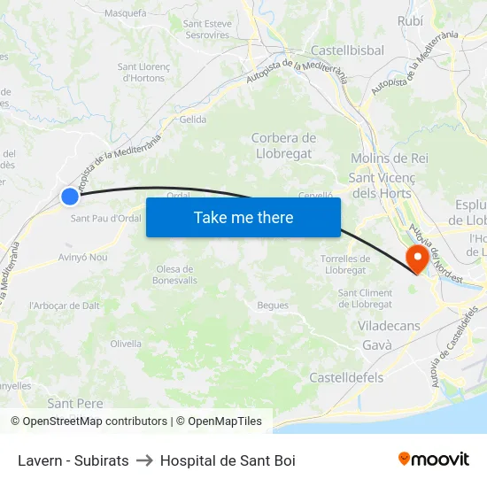 Lavern - Subirats to Hospital de Sant Boi map