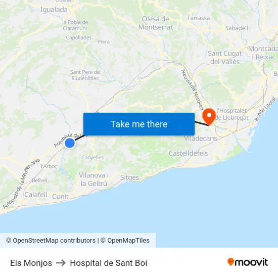 Els Monjos to Hospital de Sant Boi map