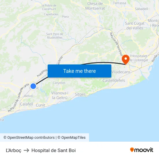 L’Arboç to Hospital de Sant Boi map