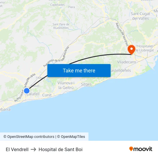 El Vendrell to Hospital de Sant Boi map