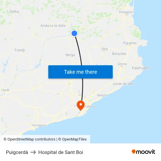 Puigcerdà to Hospital de Sant Boi map