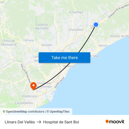 Llinars Del Vallès to Hospital de Sant Boi map