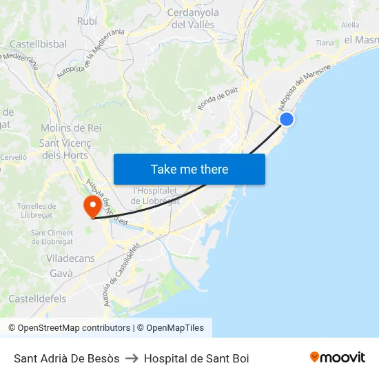 Sant Adrià De Besòs to Hospital de Sant Boi map
