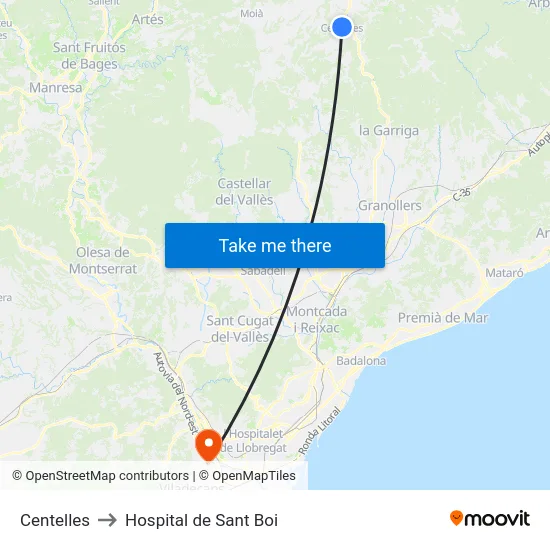 Centelles to Hospital de Sant Boi map