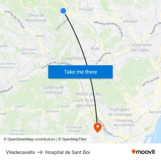 Viladecavalls to Hospital de Sant Boi map