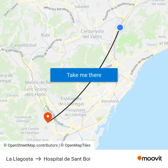 La Llagosta to Hospital de Sant Boi map