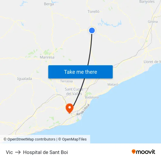 Vic to Hospital de Sant Boi map