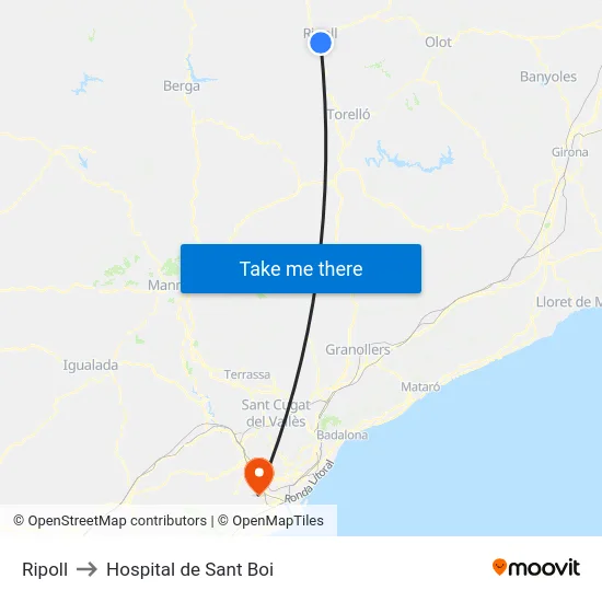 Ripoll to Hospital de Sant Boi map
