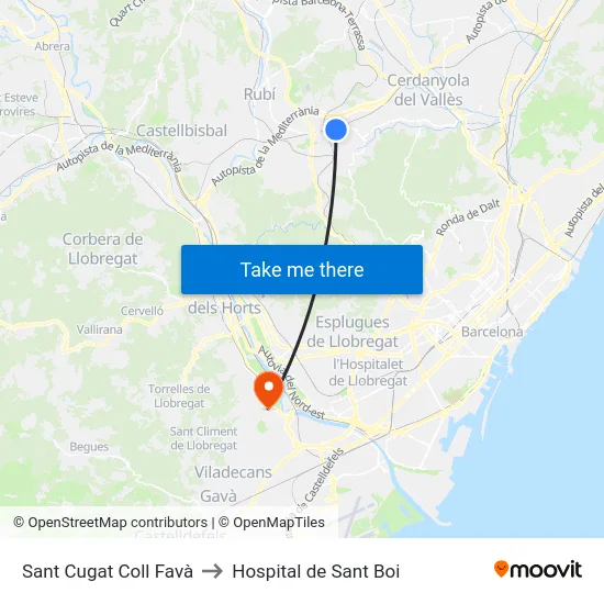 Sant Cugat Coll Favà to Hospital de Sant Boi map