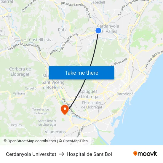 Cerdanyola Universitat to Hospital de Sant Boi map