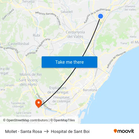 Mollet - Santa Rosa to Hospital de Sant Boi map