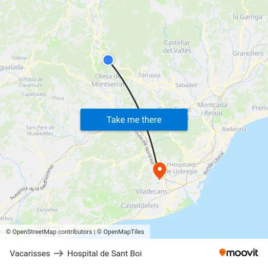 Vacarisses to Hospital de Sant Boi map