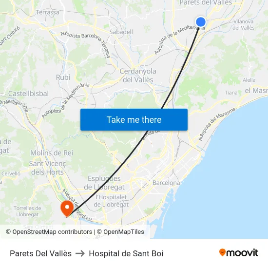 Parets Del Vallès to Hospital de Sant Boi map