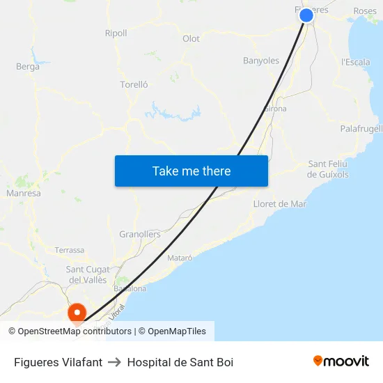 Figueres Vilafant to Hospital de Sant Boi map