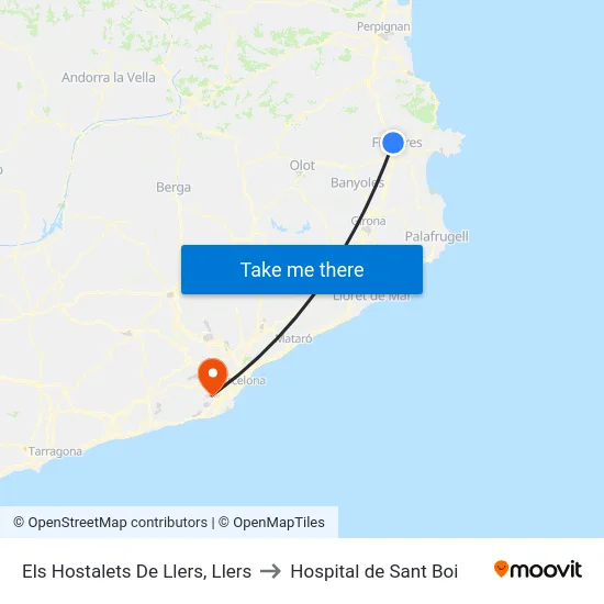 Els Hostalets De Llers, Llers to Hospital de Sant Boi map