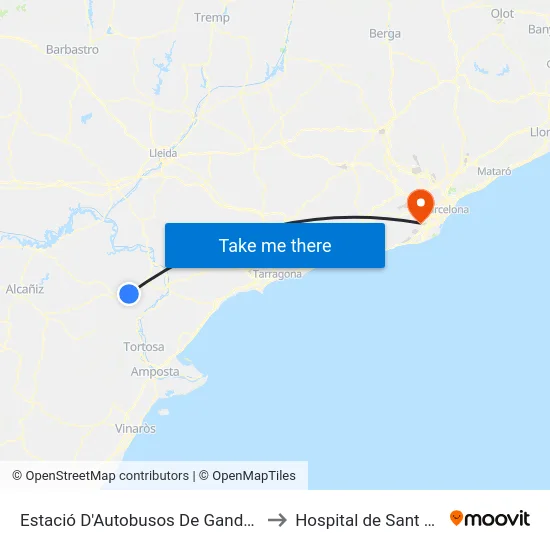 Estació D'Autobusos De Gandesa to Hospital de Sant Boi map