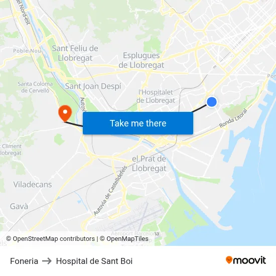 Foneria to Hospital de Sant Boi map