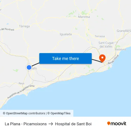 La Plana - Picamoixons to Hospital de Sant Boi map