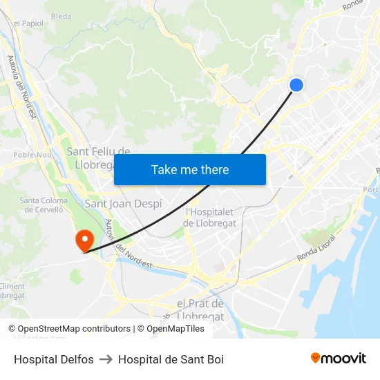 Hospital Delfos to Hospital de Sant Boi map