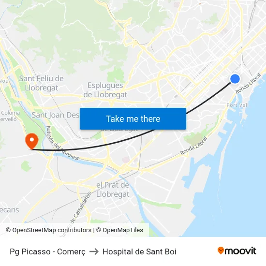 Pg Picasso - Comerç to Hospital de Sant Boi map