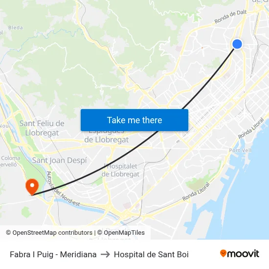 Fabra I Puig - Meridiana to Hospital de Sant Boi map