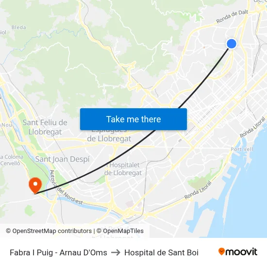 Fabra I Puig - Arnau D'Oms to Hospital de Sant Boi map