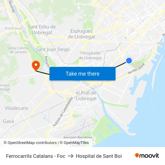 Ferrocarrils Catalans - Foc to Hospital de Sant Boi map