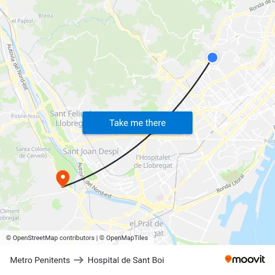 Metro Penitents to Hospital de Sant Boi map