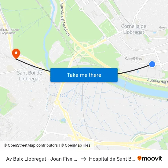 Av Baix Llobregat - Joan Fiveller to Hospital de Sant Boi map