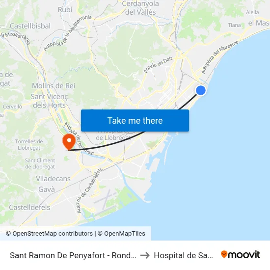 Sant Ramon De Penyafort - Ronda Litoral to Hospital de Sant Boi map