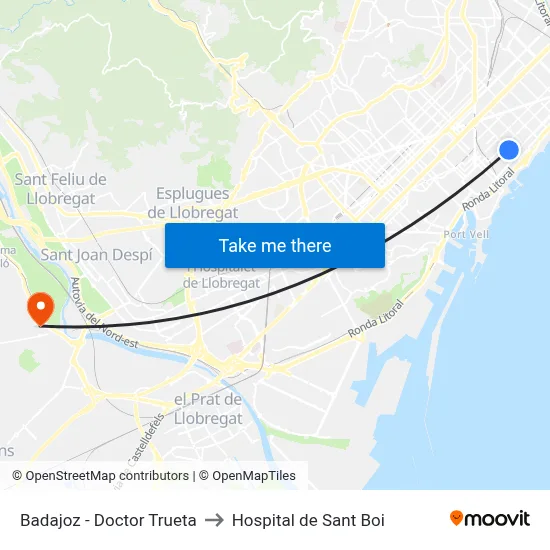 Badajoz - Doctor Trueta to Hospital de Sant Boi map