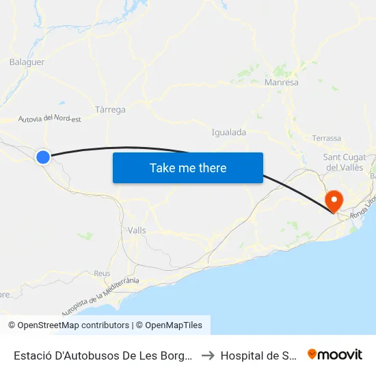 Estació D'Autobusos De Les Borges Blanques to Hospital de Sant Boi map