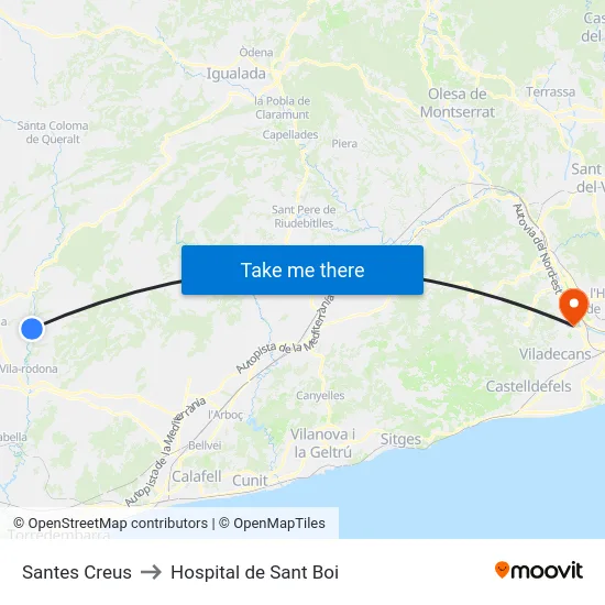Santes Creus to Hospital de Sant Boi map