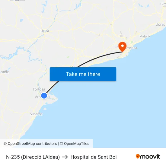 N-235 (Direcció L'Aldea) to Hospital de Sant Boi map