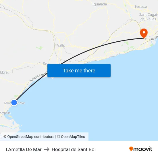 L'Ametlla De Mar to Hospital de Sant Boi map
