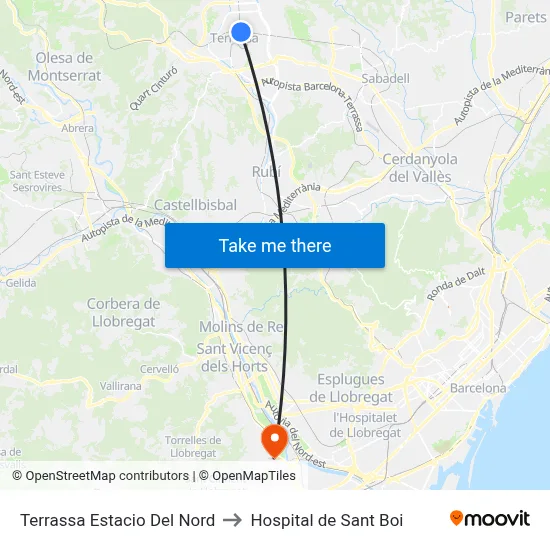 Terrassa Estacio Del Nord to Hospital de Sant Boi map