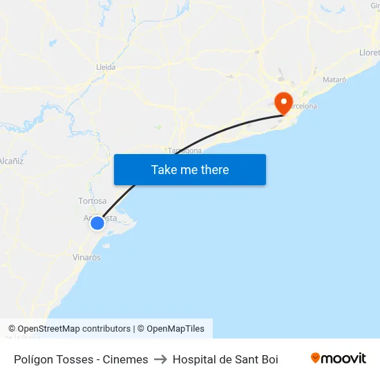 Polígon Tosses - Cinemes to Hospital de Sant Boi map
