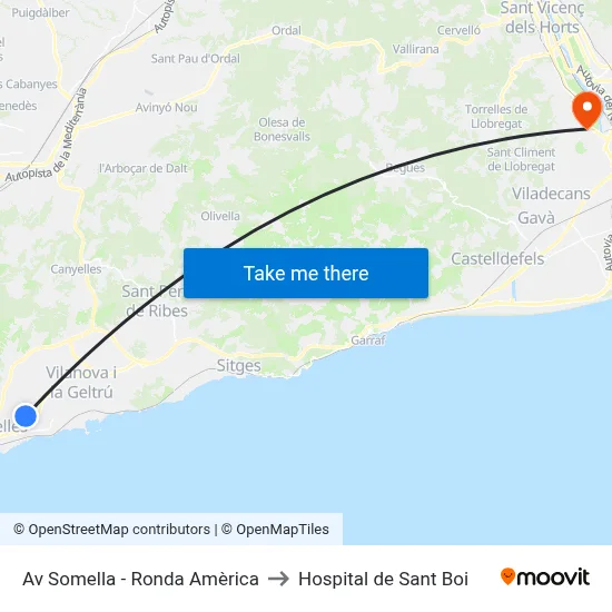 Av Somella - Ronda Amèrica to Hospital de Sant Boi map