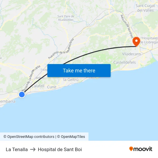 La Tenalla to Hospital de Sant Boi map