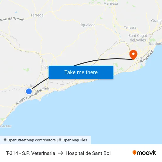 T-314 - S.P. Veterinaria to Hospital de Sant Boi map