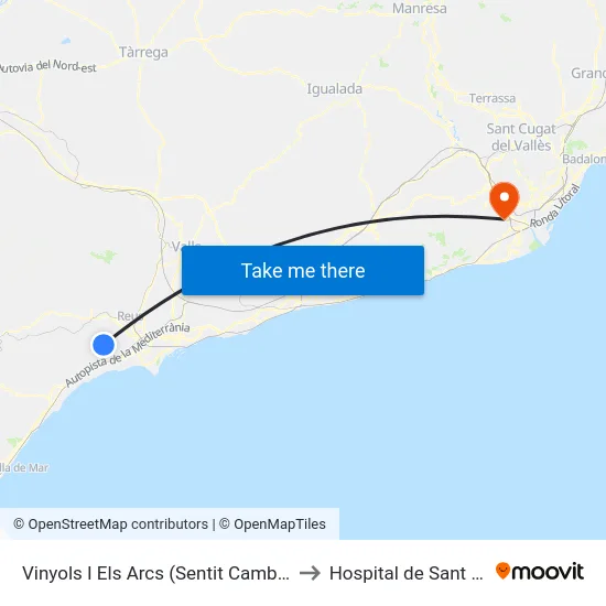 Vinyols I Els Arcs (Sentit Cambrils) to Hospital de Sant Boi map