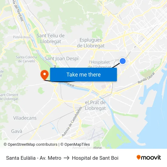 Santa Eulàlia - Av. Metro to Hospital de Sant Boi map