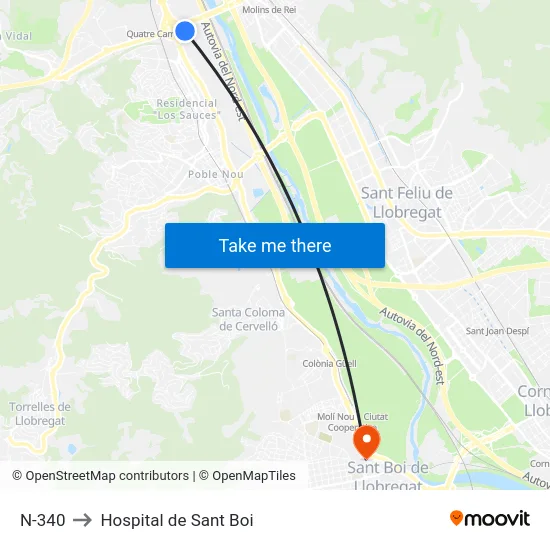 N-340 to Hospital de Sant Boi map