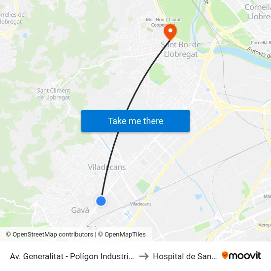 Av. Generalitat - Polígon Industrial Roca to Hospital de Sant Boi map
