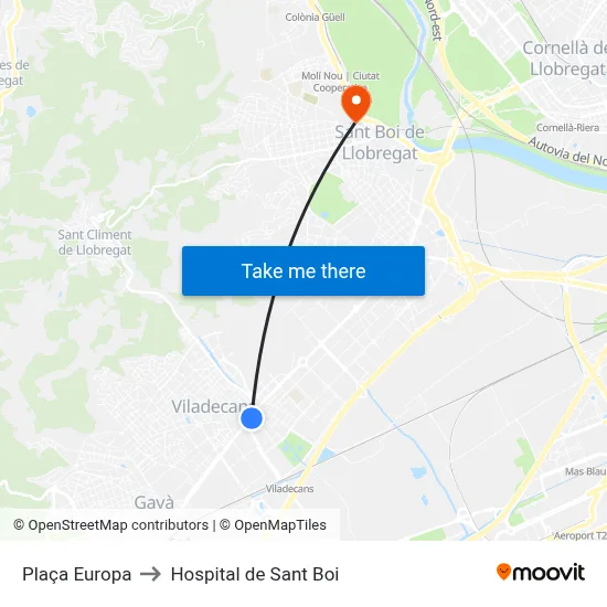 Plaça Europa to Hospital de Sant Boi map