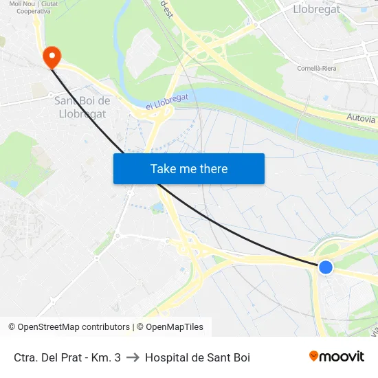 Ctra. Del Prat - Km. 3 to Hospital de Sant Boi map