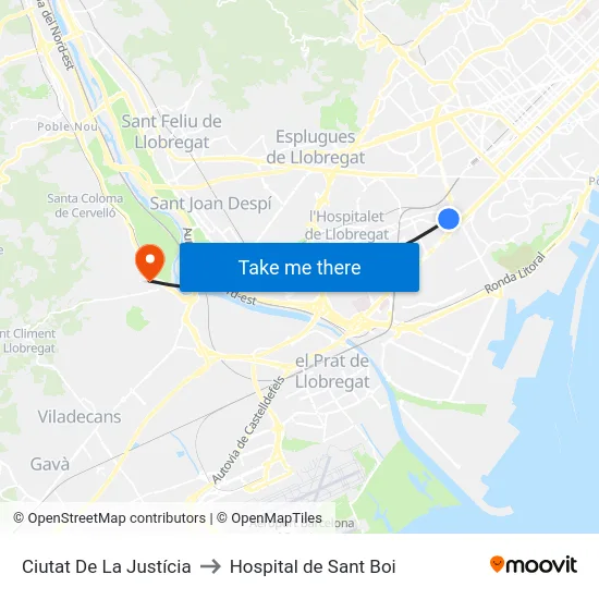 Ciutat De La Justícia to Hospital de Sant Boi map