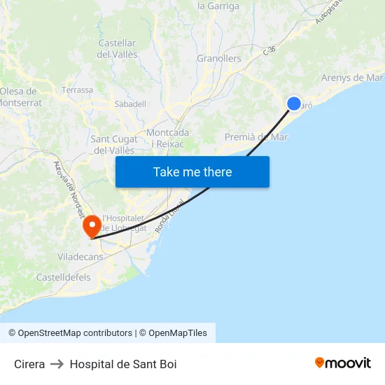 Cirera to Hospital de Sant Boi map