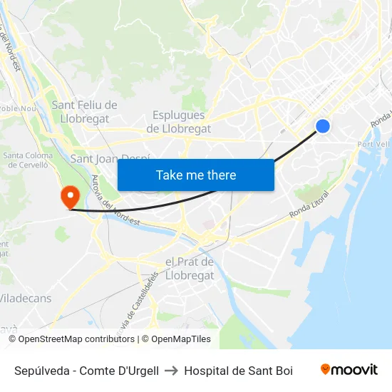 Sepúlveda - Comte D'Urgell to Hospital de Sant Boi map