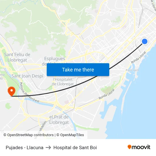 Pujades - Llacuna to Hospital de Sant Boi map